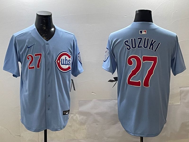 Men Chicago Cubs #27 Suzuki Light Blue Throwback 2025 Nike MLB Jersey style 1->new york yankees->MLB Jersey